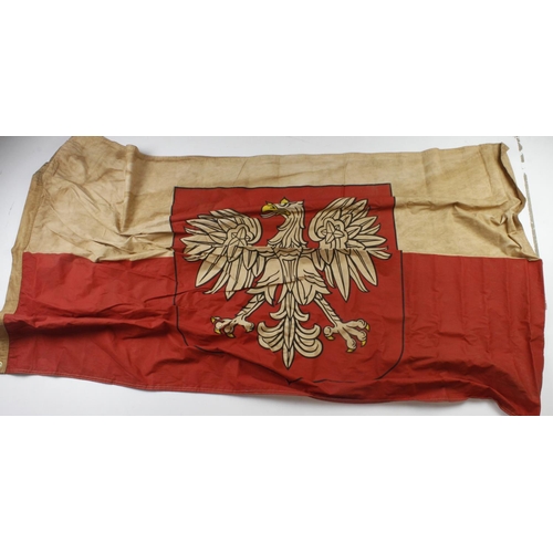 331 - Poland a Free Polish Army Large WW2 era flag, issue stamped, service wear 5 foot approx. Sold as see... 