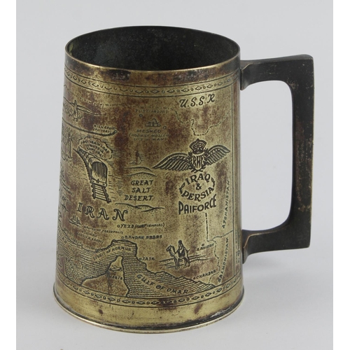 339 - R.A.F. Iraq & Persia, P.A. FORCE brass trench art tankard, impressed on the body of the item 