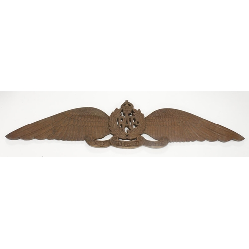 346 - RAF large set of wooden kings crown pilots wings spanning 42 inches across made by a Italian POW in ... 