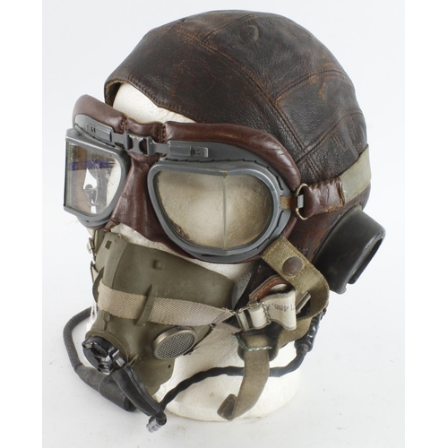 357 - RAF WW2 C type flying helmet complete with looming with H type oxygen mask and MK 8 flying goggles a... 