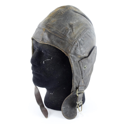 360 - RAF WW2 early pattern C type flying helmet altered by having the receiver cone removed and leather f... 