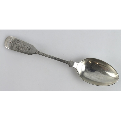 377 - Royal Guernsey Militia, fiddle pattern silver shooting spoon dated 1912 won by Rec. W. H. Hill, 146,... 