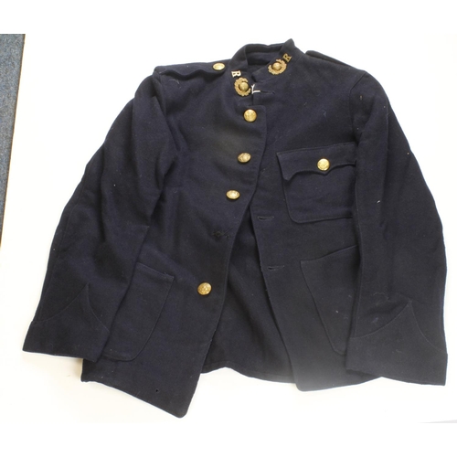 378 - Royal marines soldiers black service jacket possibly WW2 with kings grown brass buttons, collar badg... 