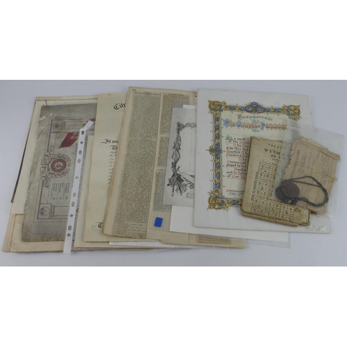 428 - WW1 & WW2 ephemera - various items incl Trench Map Wytschaete, Home Guard Certificates Francis Willi... 