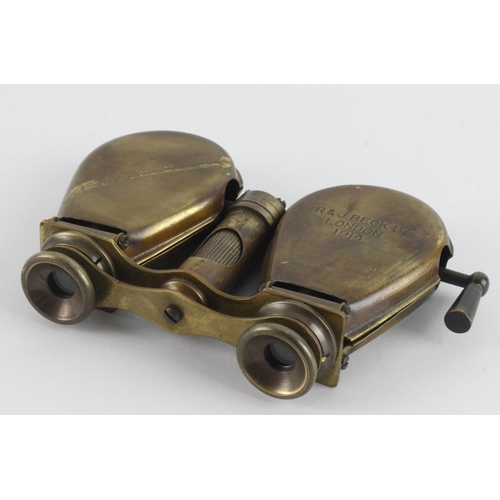 439 - WW1 binoculars very unusual all brass folding case made by R&J Beck Ltd London. 1914.