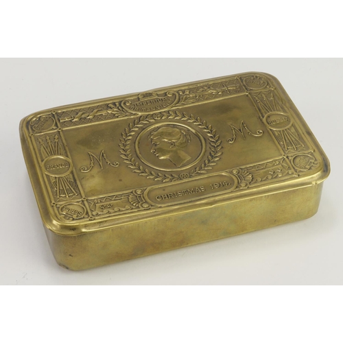 456 - WW1 Christmas 1914 Tin with Bullet Pencil marked with an 'M' and sterling silver top. Pencil Card an... 