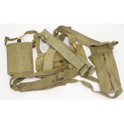 481 - WW2 1937 pattern webbing including ammo pouches, belts, water bottle, back packs etc.   Some WW2 dat... 