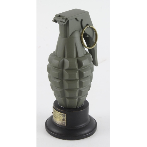 485 - WW2 American MK 2 pineapple grenade mounted for display - an inert replica.