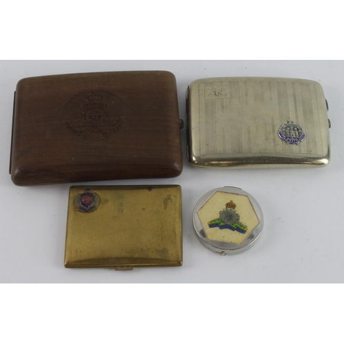 502 - WW2 collection of various cigarette and compact cases etc., with military badges fixed to the front.