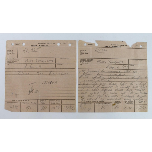 515 - WW2 original Naval telegrams dated 15-8-1945. “Most immediate HM government has announced that the J... 