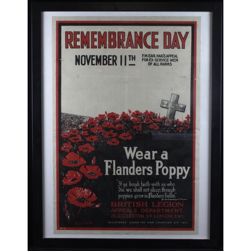 548 - WWI Poster by Maurice Kirth 'Remembrance Day, November 11th, Wear a Flanders Poppy', no. 4, 51.5cm x... 