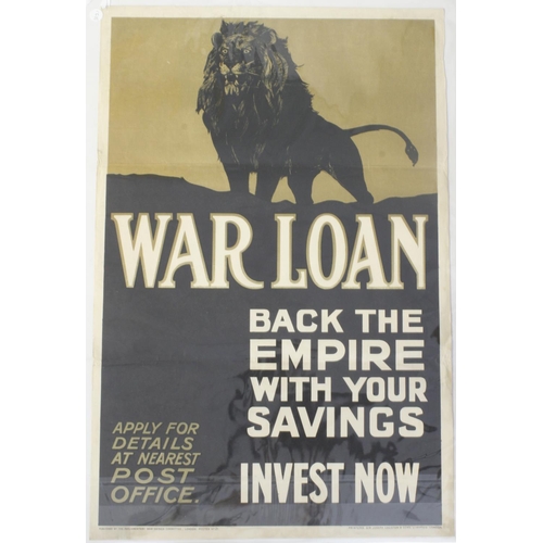 557 - WWI Poster 'War Loan, Back the Empire with Your Savings, Invest Now', published by the Parlimentary ... 