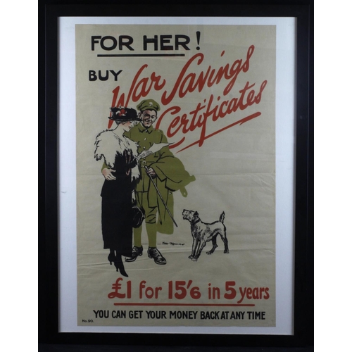 564 - WWII Poster by Bert Thomas 'For Her! Buy War Savings Certificates, £1 for 15'6 in 5 Years, You Can G... 