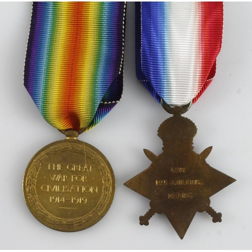 566 - 1914 star and Victory medal 5319 Pte J Wilkins 21/Lcrs (A/Cpl on Victory).