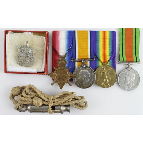 629 - 1915 Star Trio (2264 Pte E V Brake RAMC) served 24th Sanitary Section. Defence Medal, ARP badge and ... 