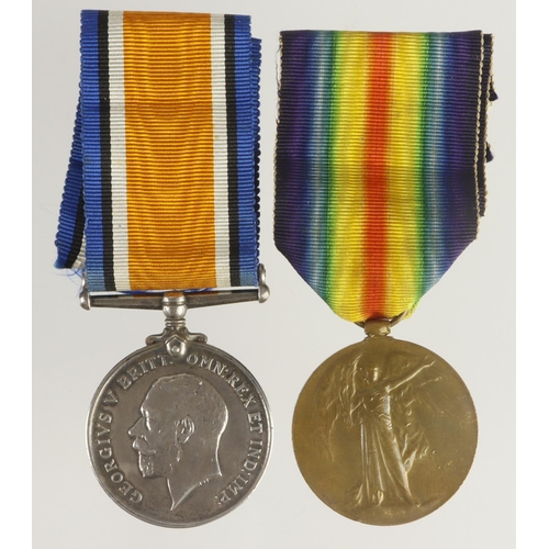 689 - BWM & Victory Medal (127857 Pte B H James Labour Corps) the recipient has erased the unit.