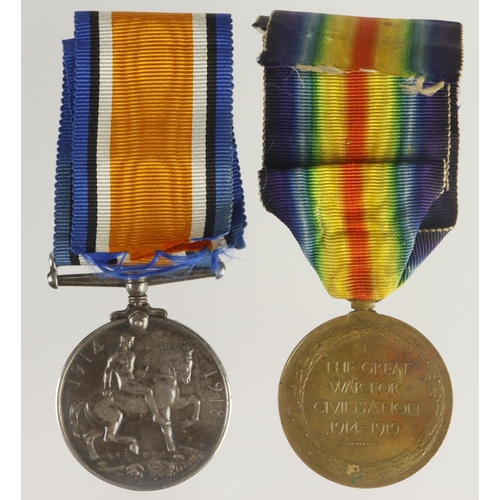 689 - BWM & Victory Medal (127857 Pte B H James Labour Corps) the recipient has erased the unit.