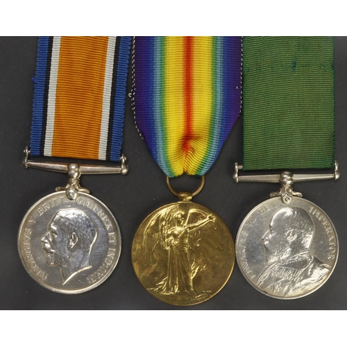 692 - BWM & Victory Medal (1735 W.O.CL.2. W H Watkins RA) and EDVII Volunteer Force LSM impressed (3678 C.... 