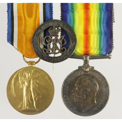 694 - BWM & Victory Medal (1780 Cpl G J Hollis ASC) with Silver War Badge 454968 with the rank of WH/CPL.