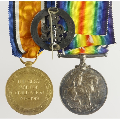 694 - BWM & Victory Medal (1780 Cpl G J Hollis ASC) with Silver War Badge 454968 with the rank of WH/CPL.