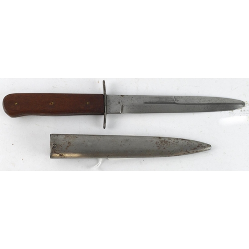 71 - German WW2 3rd Reich pattern Boot Knife in its steel scabbard, scabbard cleaned bright, no markings,... 