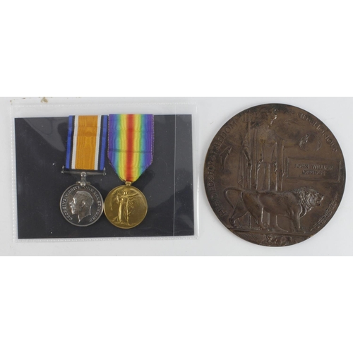 731 - BWM & Victory Medal + Death Plaque and Scroll for 5852 Pte J W Orridge 7-London Regt. Killed In Acti... 