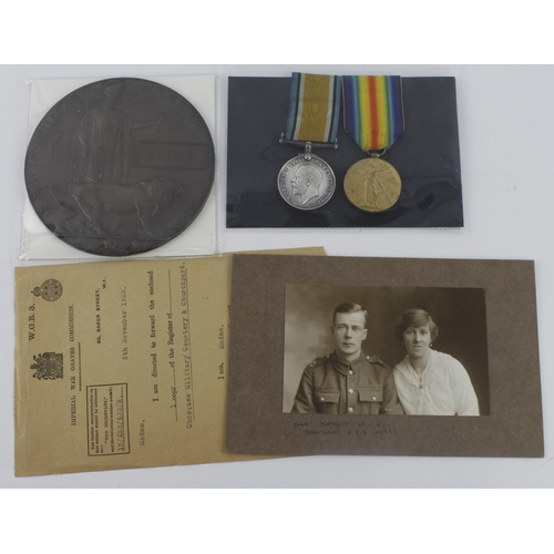 736 - BWM & Victory Medal + Death Plaque for 890877 Dvr Neville George Mercer Kemsley 83rd T.M.B. RFA. Kil... 