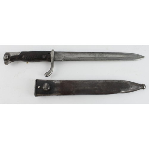 76 - Great War Turkish bayonet, shortened blade, worn overall, in its modified steel scabbard, converted ... 