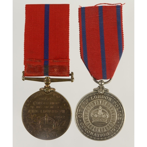 768 - City of London Police 1902 Coronation Medal (PC W E Drane), and 1911 Coronation Medal City of London... 