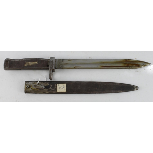 79 - Imperial German Ersatz all steel WW1 bayonet, steel hilt with 3/4 muzzle ring. Single edged blade ap... 