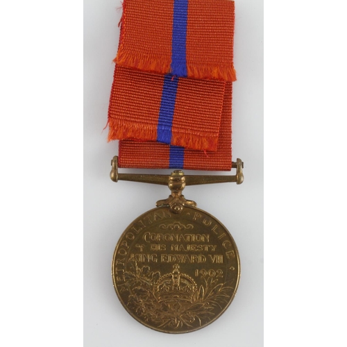 804 - ERVII 1902 Coronation medal Metropolitan Police named to PC W Dewe V Div.