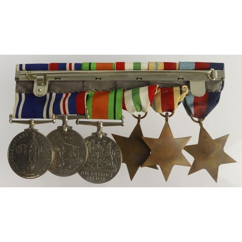 817 - Group mounted as worn - 1939-45 Star, Africa Star + 8th Army clasp, Italy Star, Defence & War Medal,... 