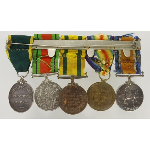 818 - Group mounted as worn - BWM & Victory Medal (43537 Sjt J H Ewing Norfolk R), Territorial War Medal (... 