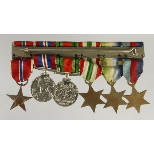 864 - Miniature medal group mounted as worn - 1939-45 Star, Atlantic Star + France & Germany clasp, Italy ... 