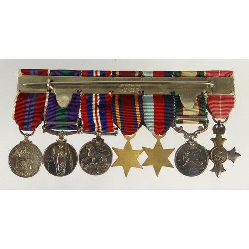 867 - Miniature medal group mounted as worn - attributed to Lt Col J F Carroll 1st/2nd Norfolks. CBE 2nd T... 