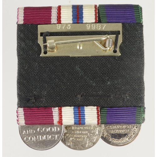 870 - Miniature medal group mounted as worn - CSM QE2 with bars Malay Peninsula / Borneo, 1977 Silver Jubi... 