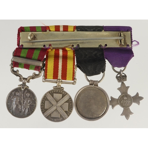 876 - Miniature medal group mounted as worn - MBE 1st Type Civil, Order of St John, Voluntary Medical Serv... 