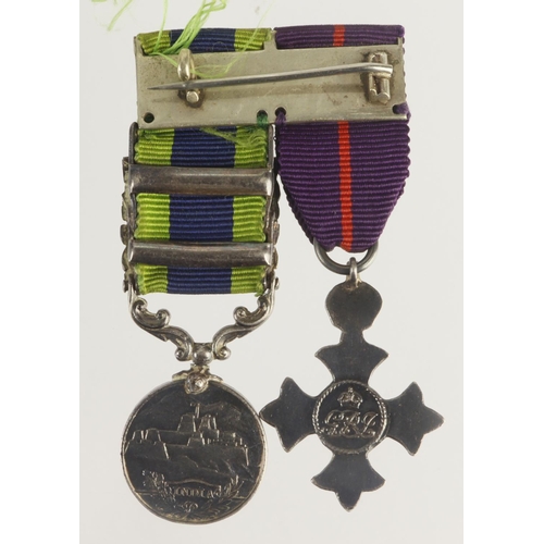 877 - Miniature medal group mounted as worn - MBE Mily, IGS GV with bars Waziristan 1921-24 / NWF 1930-31