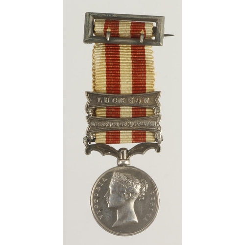 882 - Miniature medal mounted as worn - Indian Mutiny Medal with bars Defence of Lucknow, and Lucknow