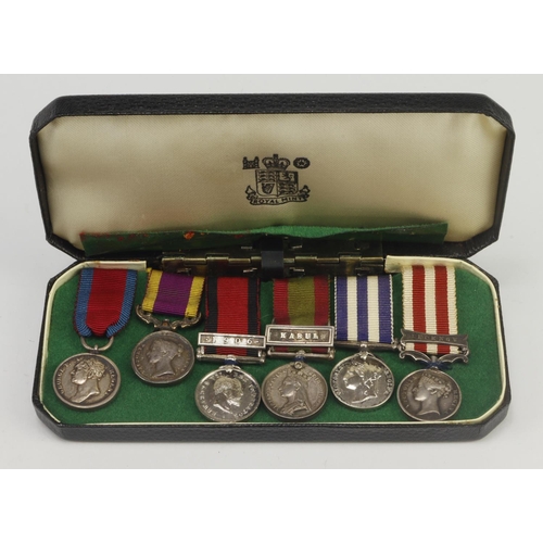 890 - Miniature medals - Waterloo, Second China War Medal, Natal Medal + 1906 clasp, Afghanistan Medal wit... 