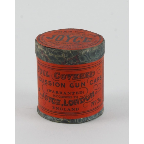 93 - Joyce Percussion Cap Sealed Tin for 250 F3 No. 26 Caps, dates 1907-10, sealed with complete labellin... 