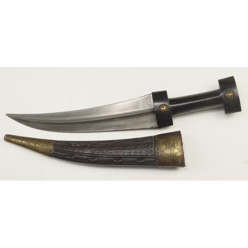 95 - Kurdish Jambiya Dagger, mid 19th Century, with 9 in. curved watered, appearing to be Wootz, steel bl... 