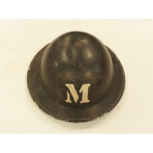 489 - WW2 ARP wardens Steel helmet dated 1939 marked with M for messenger.