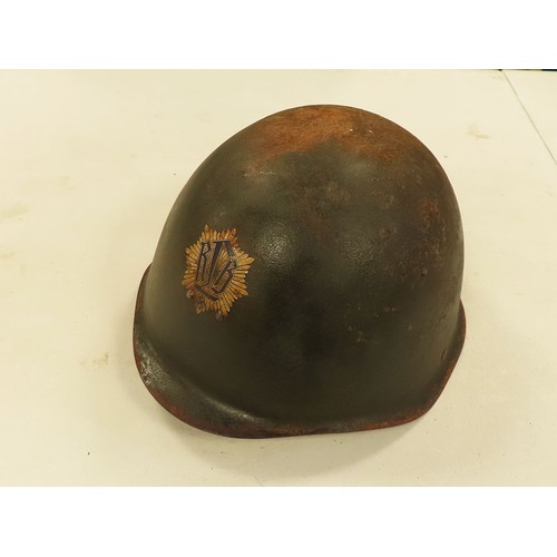 1175 - German RLB Luftshutz helmet utilising a captured early Russian helmet, with liner & chin strap, also... 