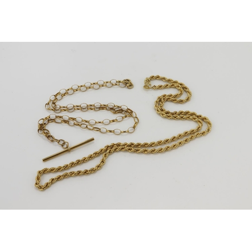 398 - Three 9ct yellow gold chains, lengths 18