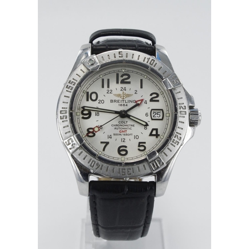 500 - Breitling Colt GMT stainless steel cased gents automatic wristwatch, ref. A32350. The white dial wit... 
