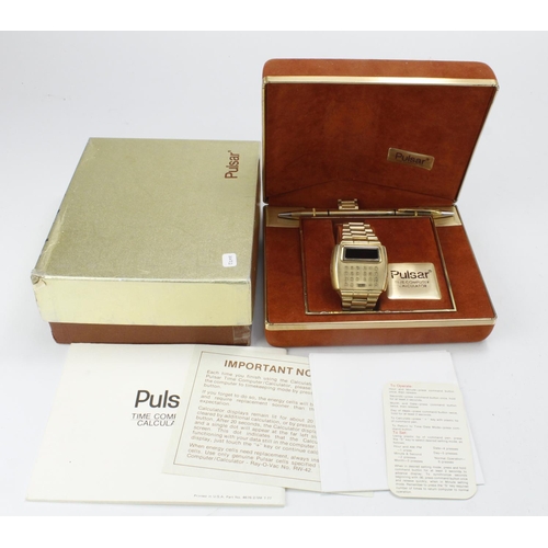 581 - Gents 14k gold filled Pulsar Time Computer Calculator quartz wristwatch, circa 1970s. The gold plate... 