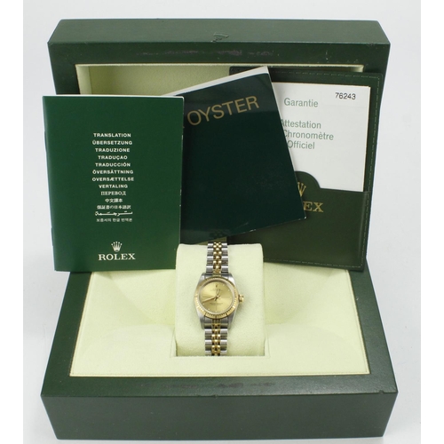 605 - Rolex Oyster Perpatuel stainless steel and gold cased ladies wristwatch, ref. 76243, serial F1805xxx... 