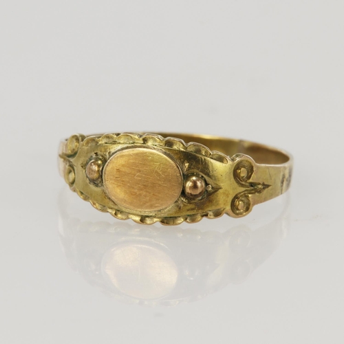 74 - Yellow gold (tests 9ct) vintage gypsy style signet ring, oval table measures 6 x 5mm, head width 7mm... 