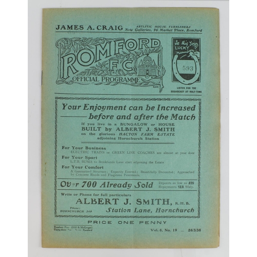 81 - Football programme - Harwich & Parkeston v Eton Manor Essex Senior Cup Semi Final 26th March 1938 at... 